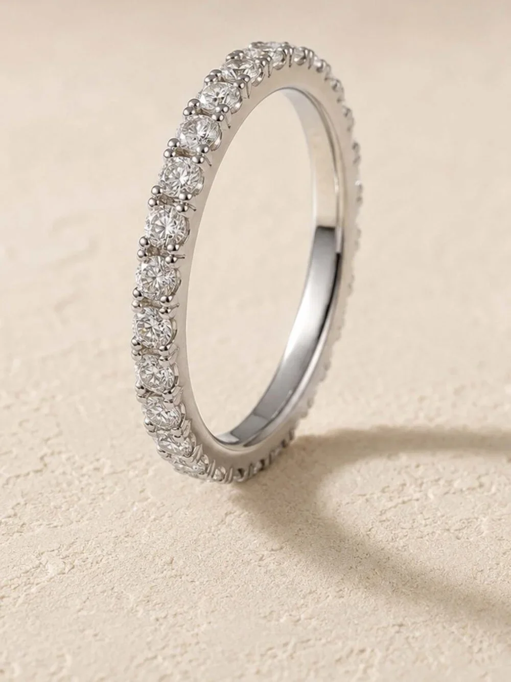 Moissanite Eternity Band Silver, Stacking Ring, Pave Wedding Band Museori - Picture 3 of 7